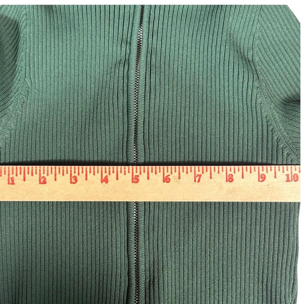 Good American Virgo Bodysuit NWOT Women's S Green Ribbed 1/4 Zip Mock Neck Thong - Picture 6 of 9